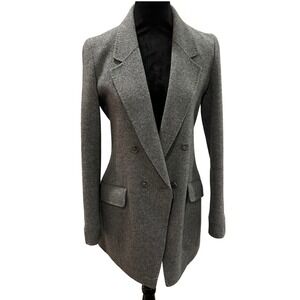 LIST Wool Double Breasted Blazer 66 M Grey Korean Tailored Jacket Academic Chic
